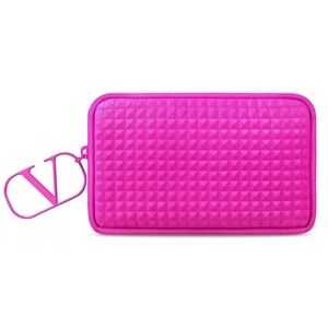 Valentino Beauty Pouch Hot Pink Travel Cosmetic Bag Makeup Clutch Studded Canvas